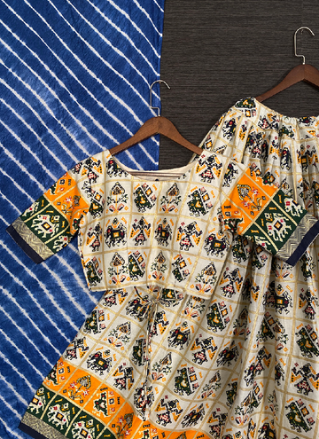 Patola Print Lehenga Choli In White Color Pure Cotton Fabric